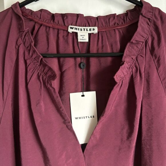 Whistles NWT Burgundy Enora Dress Size Medium Relaxed Fit Long Sleeve Pockets - Picture 7 of 10